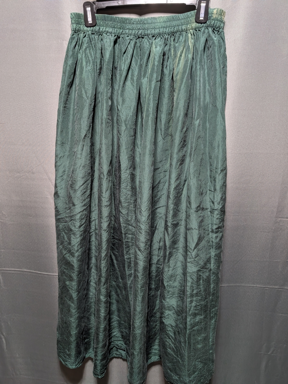 Vintage Cambridge Dry Goods Forest Green Maxi Skirt with Elastic Waist 100% Silk